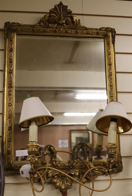 A gilt frame girandole mirror, H.84cm